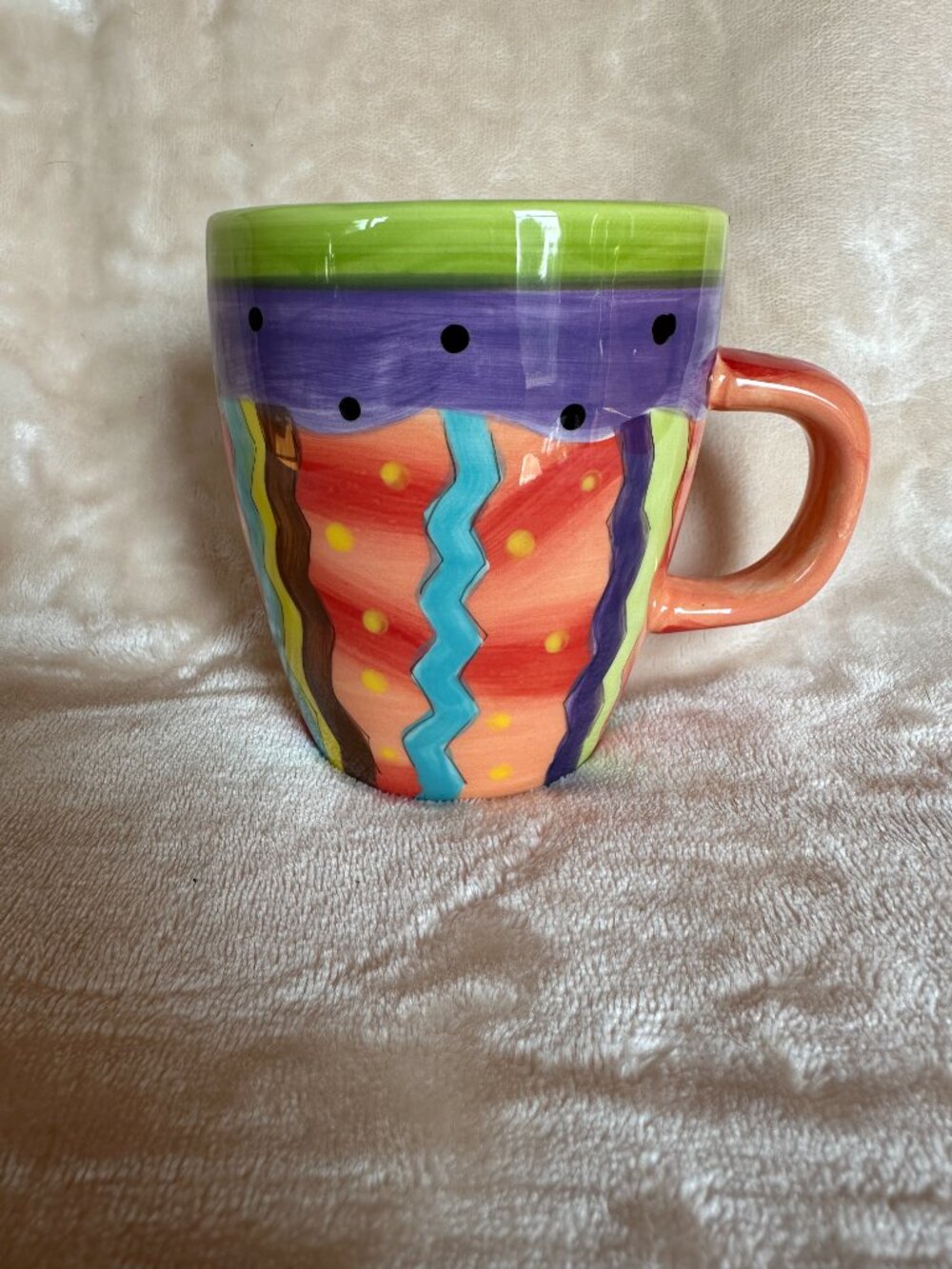 Mardi Gras Laurie Gates Mug Stoneware Vibrant Multicolored Hand-painted 12 oz